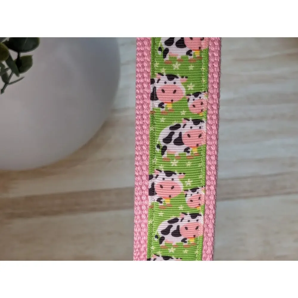 Cow Keychain Wristlet Fabric Key FOB Cotton Webbing Farm Animal Farmhouse‎ Gift